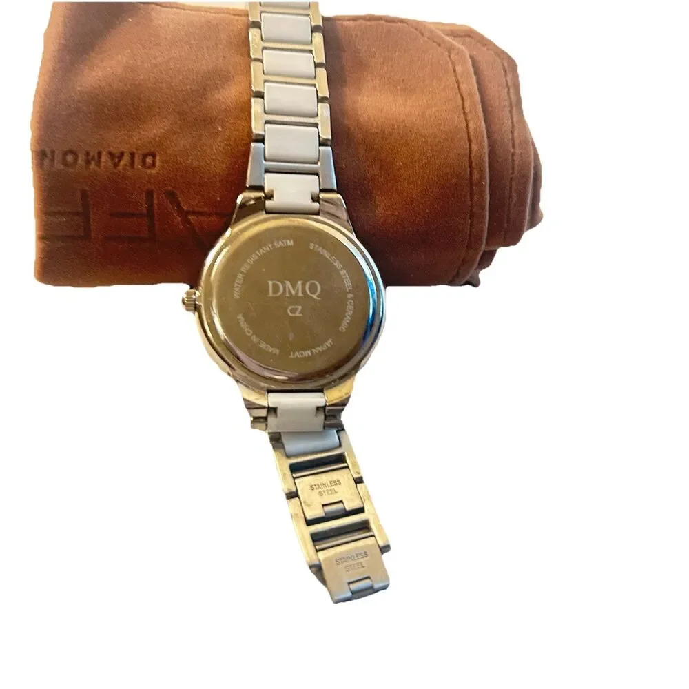 DMQ Diamonique-Baguette Cut Ceramic Link Watch Stainless Steel NEEDS BATTERY QVC
